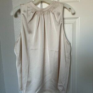 Loft Women's Sleeveless Dress Blouse - Pleated Neck - Large - Cream Color - NWT